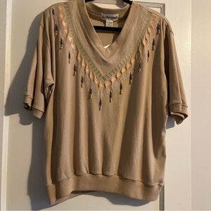 Alfred Dunner Short Sleeve Beaded and Embroidered Sweatshirt, XL